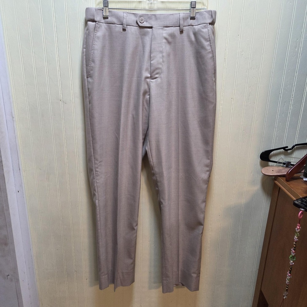 Alain Dupetit Dress Pants Mens 34x30 Light Beige‎ Flat Front Stretch Classic Fit
